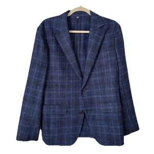 Bonobos Duemilagori Italian Wool Blue Glen Plaid 38S Slim Unlined Blazer, EUC